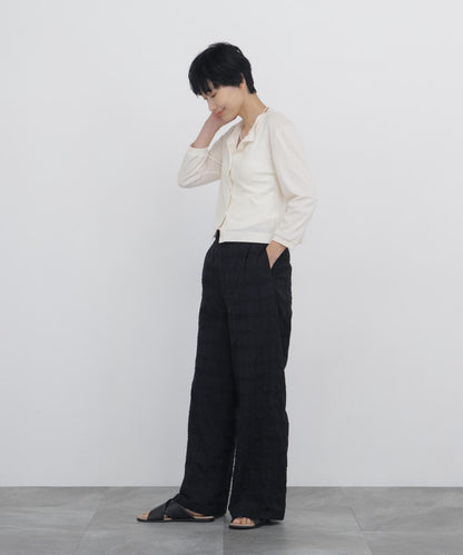 《洗える》 毛絨刺繡格紋 褲子