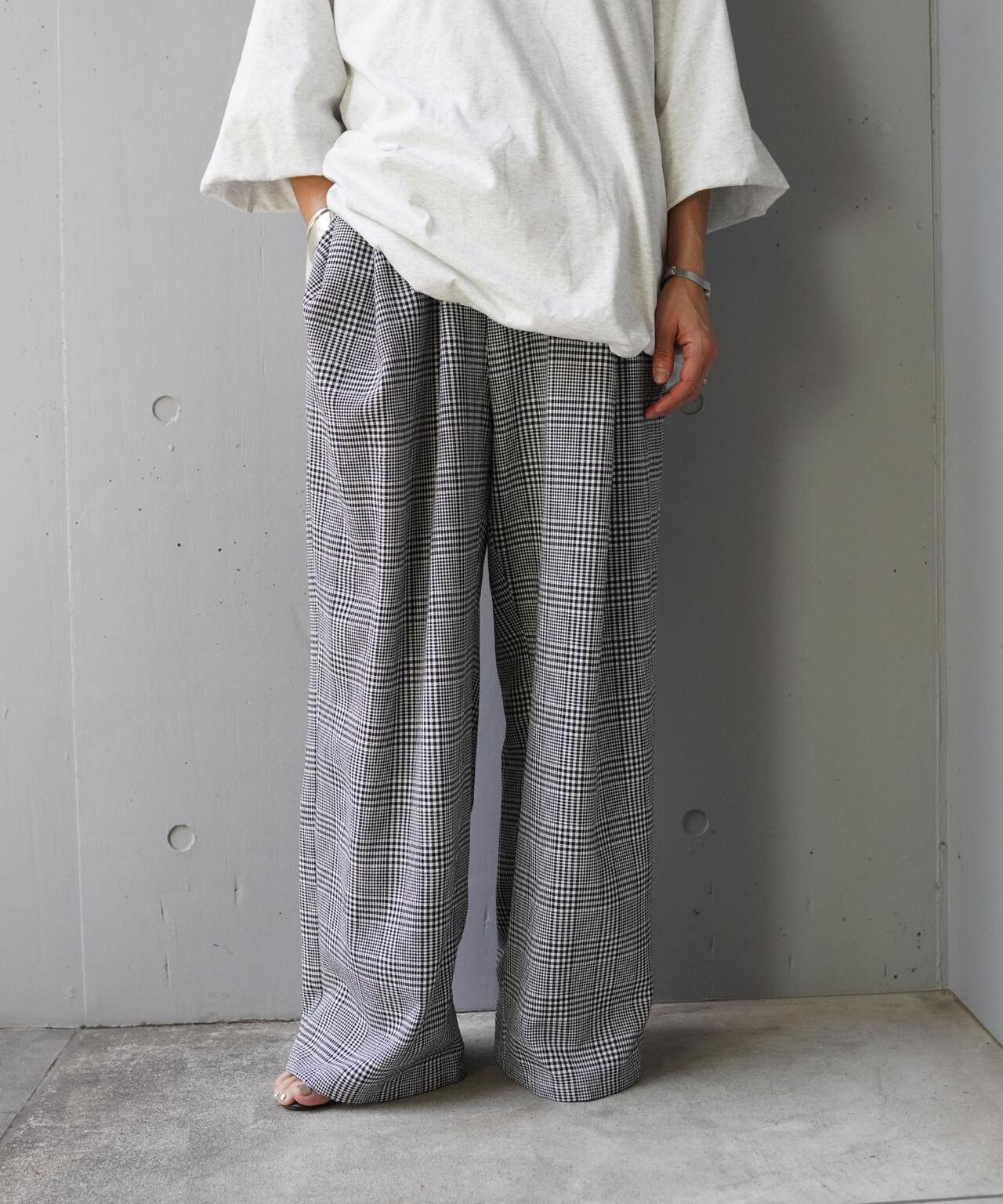 YENN PLAID TUCK EASY PT 格紋褶飾休閒褲