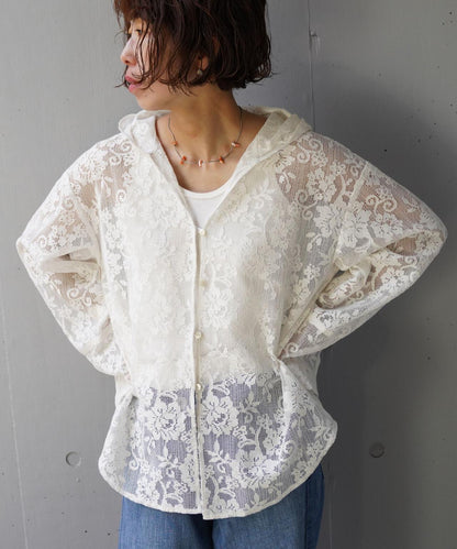 蕾絲設計 PORTABLE LACE HOODIE 連帽上衣