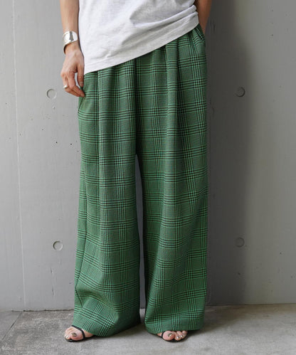 YENN PLAID TUCK EASY PT 格紋褶飾休閒褲