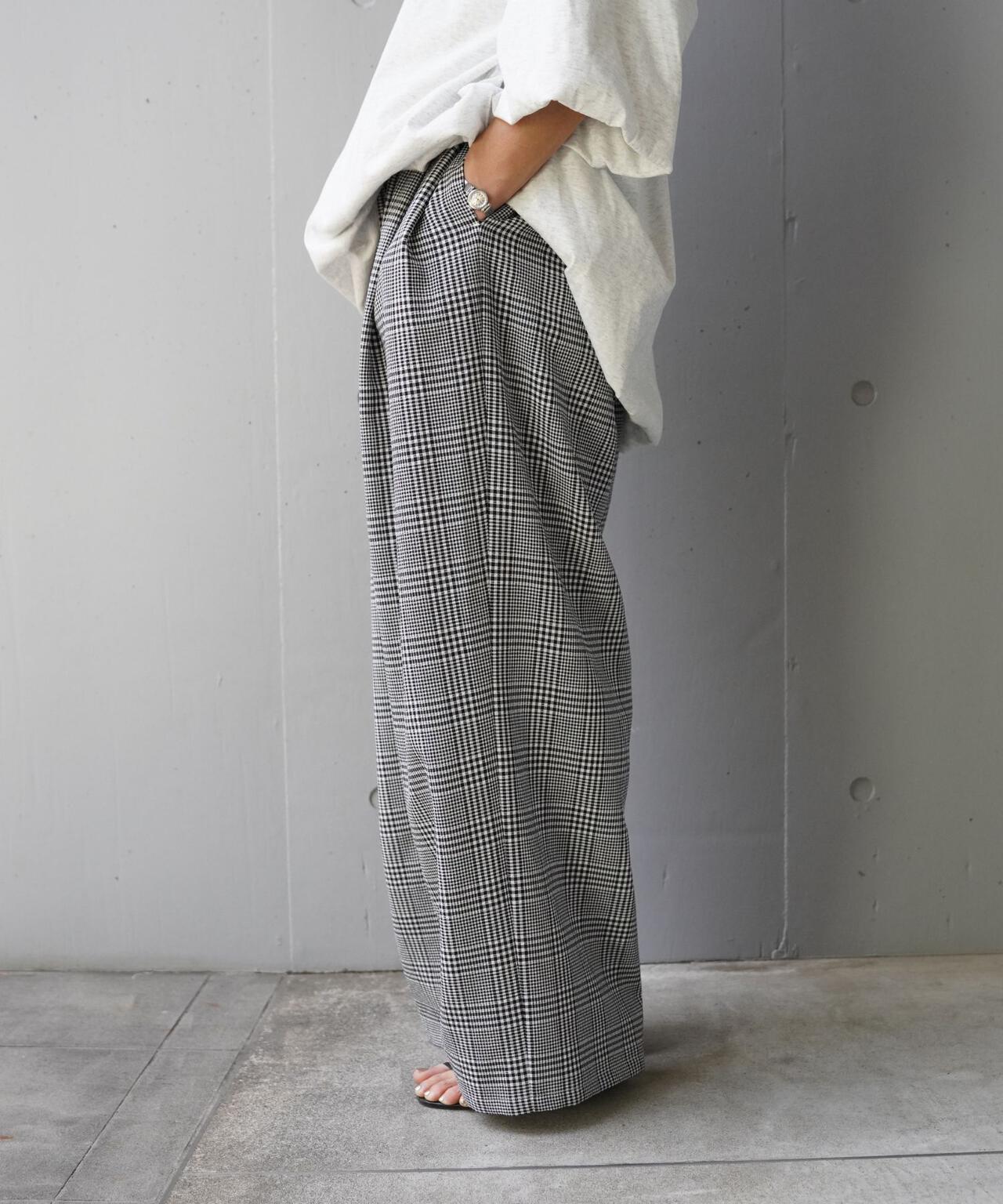 YENN PLAID TUCK EASY PT 格紋褶飾休閒褲