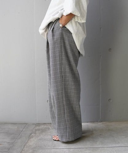 YENN PLAID TUCK EASY PT 格紋褶飾休閒褲