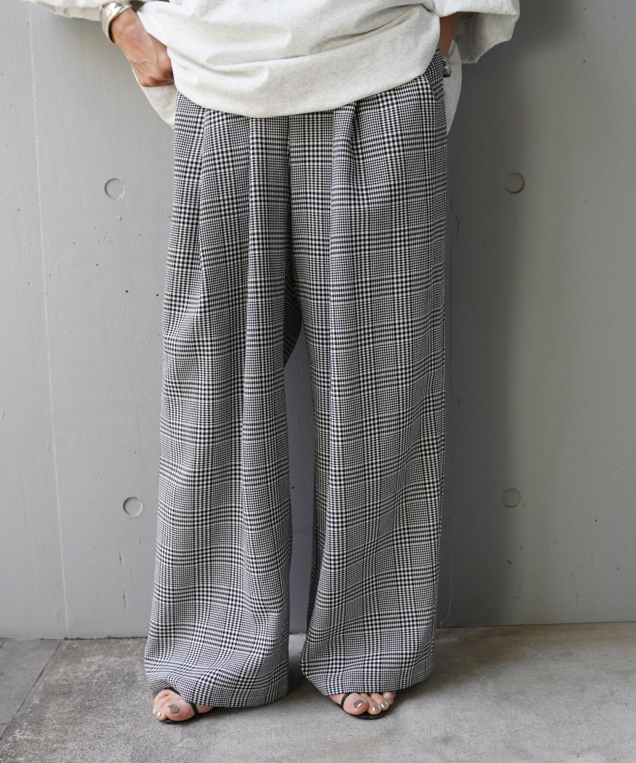 YENN PLAID TUCK EASY PT 格紋褶飾休閒褲