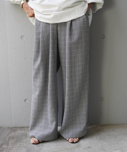 YENN PLAID TUCK EASY PT 格紋褶飾休閒褲
