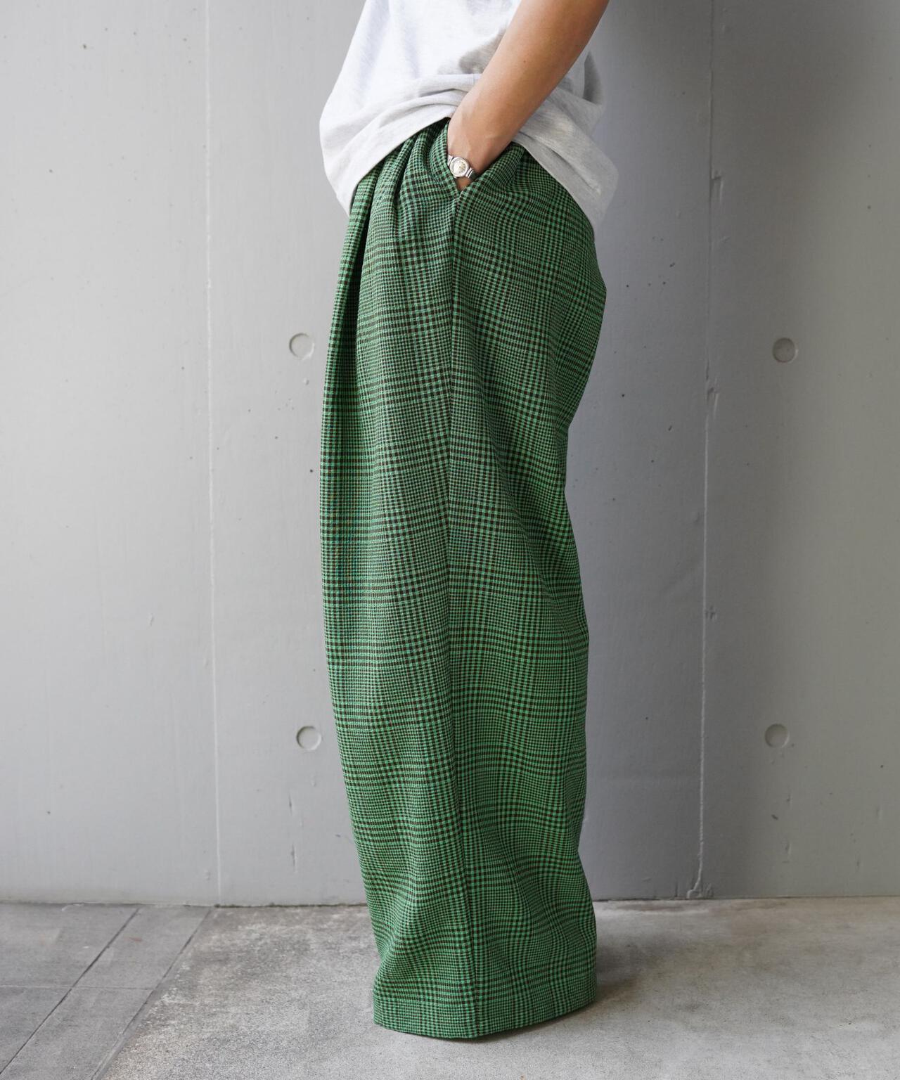 YENN PLAID TUCK EASY PT 格紋褶飾休閒褲