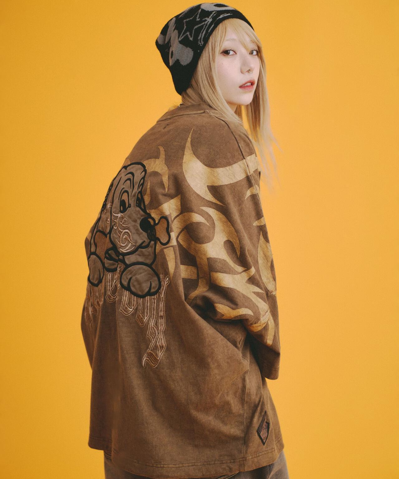 GALFY 水洗做舊 蝙蝠袖 中二病圖案 寬鬆短袖T恤 LHP