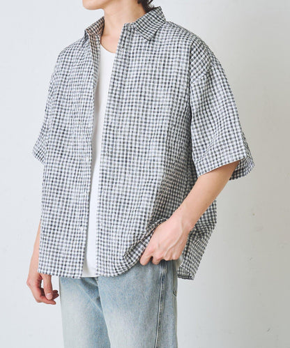 格紋泡泡紗短袖襯衫