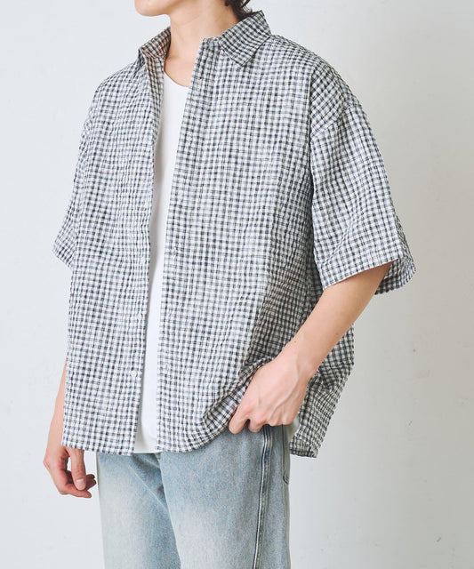 格紋泡泡紗短袖襯衫