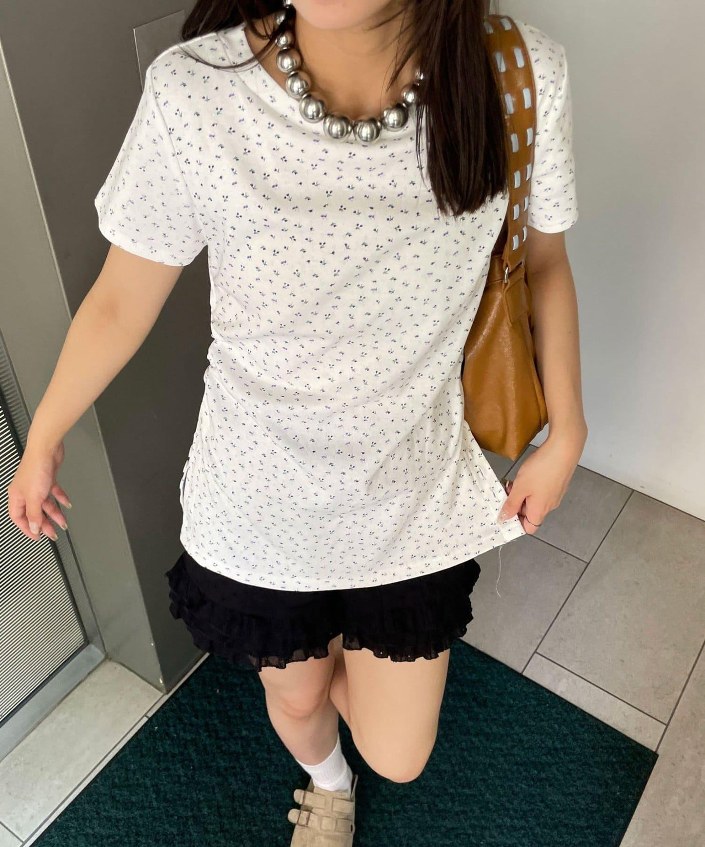 小花印花側扣上衣