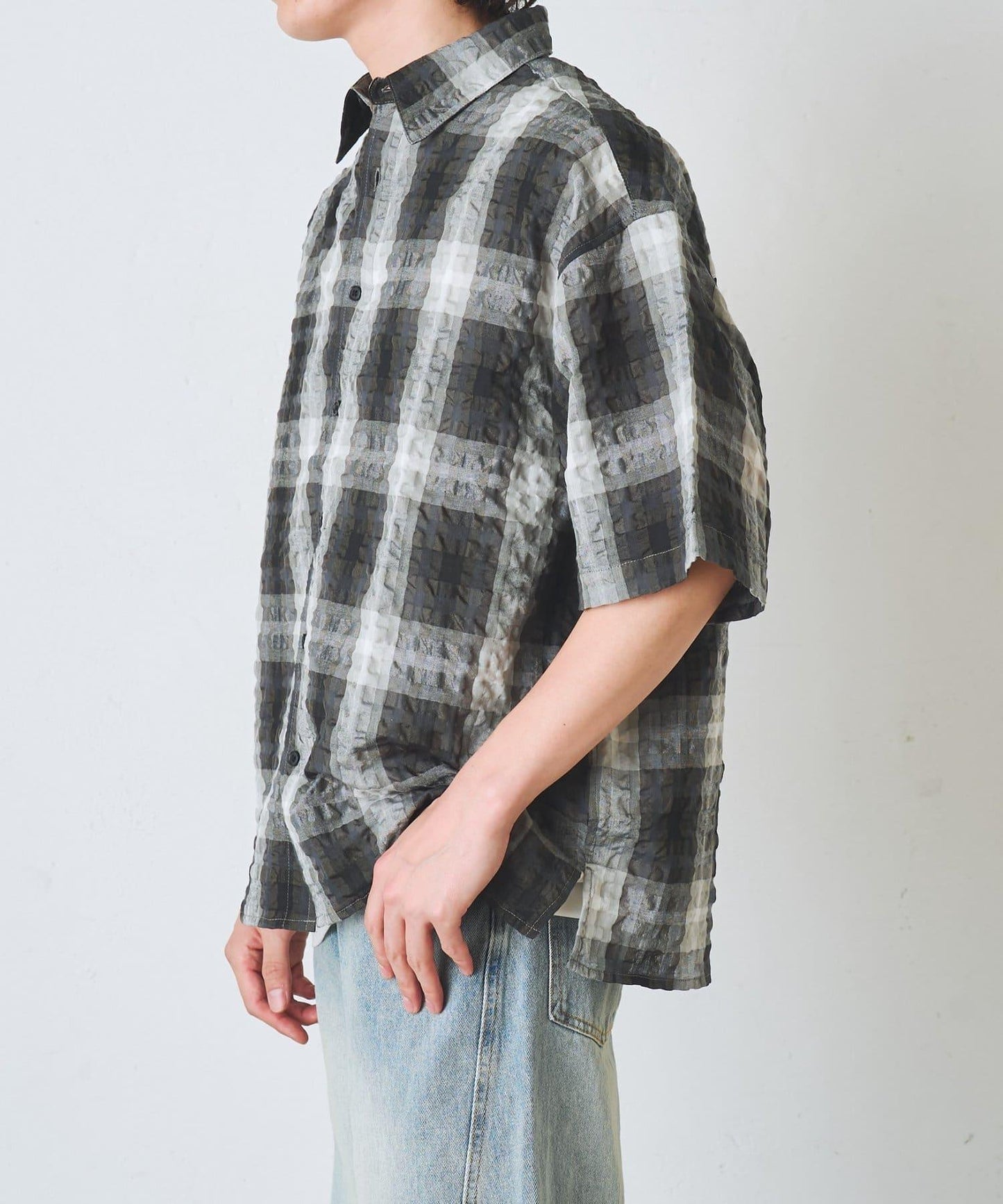 格紋泡泡紗短袖襯衫