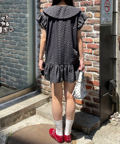 大荷葉邊 棉蕾絲 襯衫