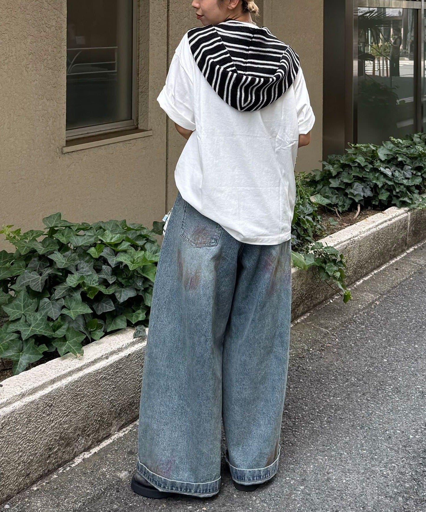 條紋針織連帽