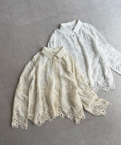 立體刺繡蕾絲設計 襯衫