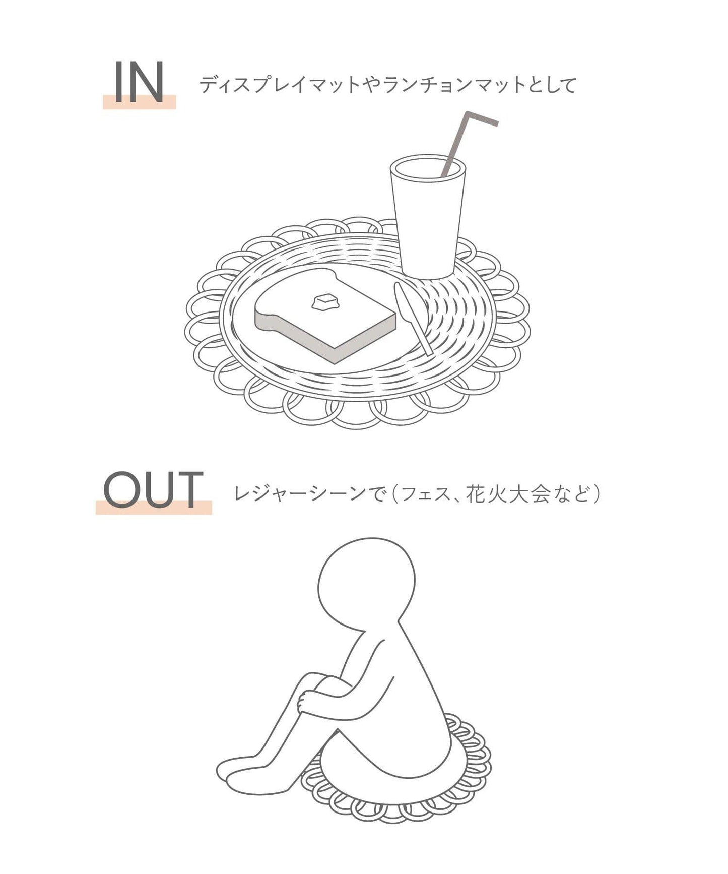 PP藤編荷葉邊圓形墊 INandOUT款