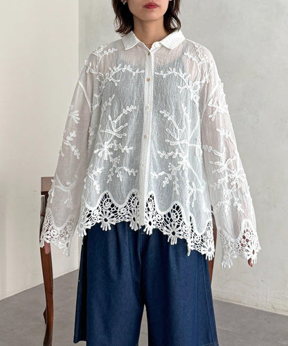 立體刺繡蕾絲設計 襯衫