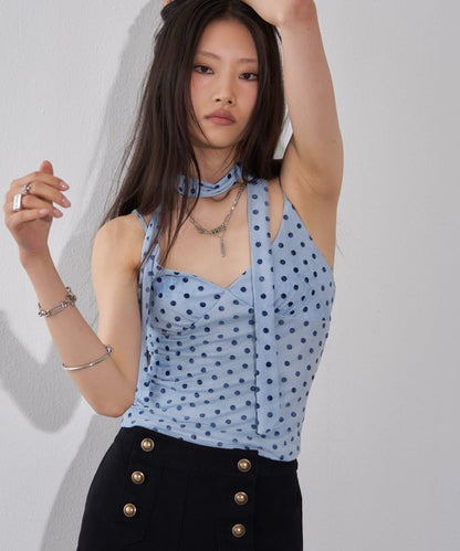 繫帶波點吊帶背心