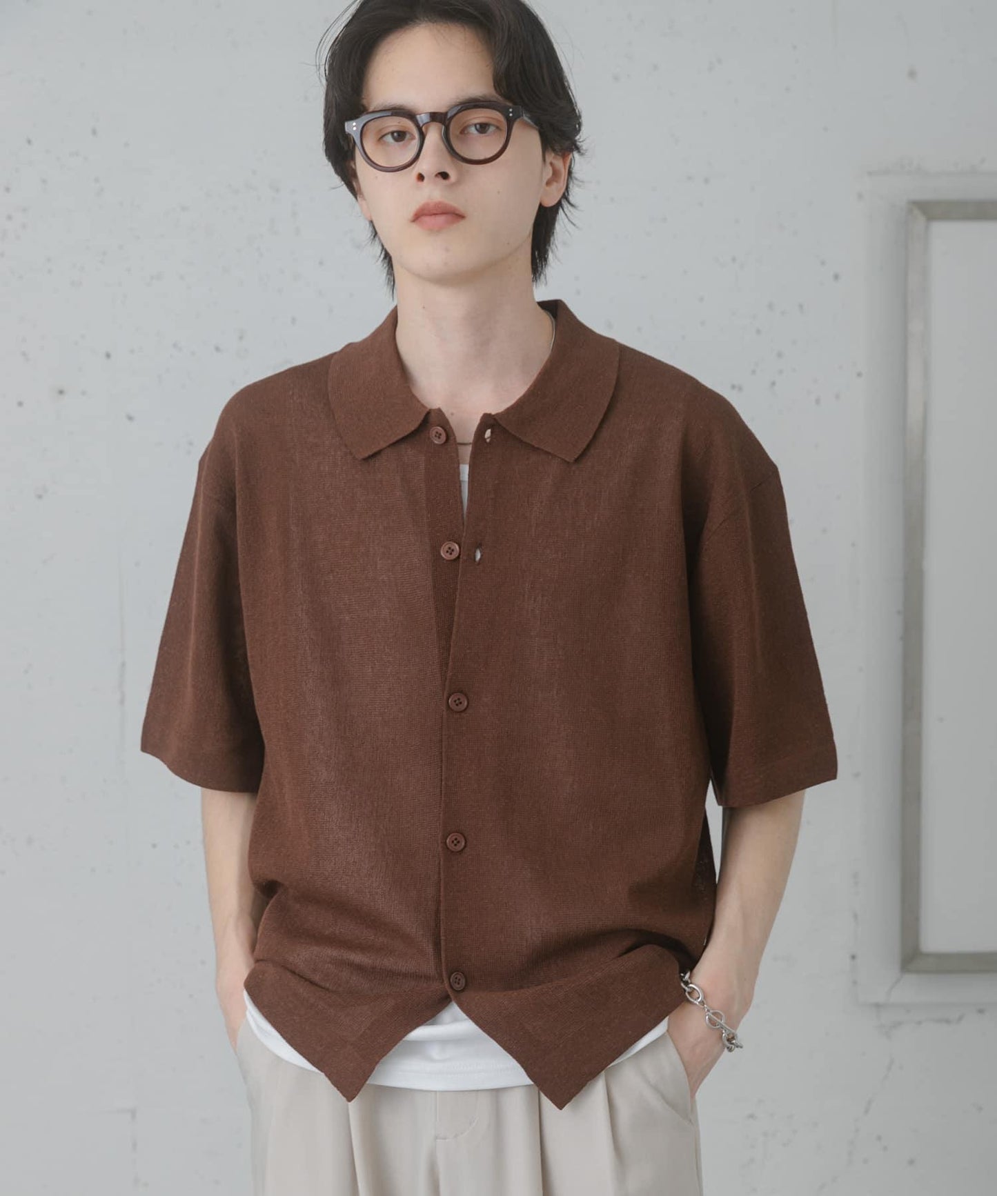 易打理 薄透 亞麻混紡針織 襯衫（色）