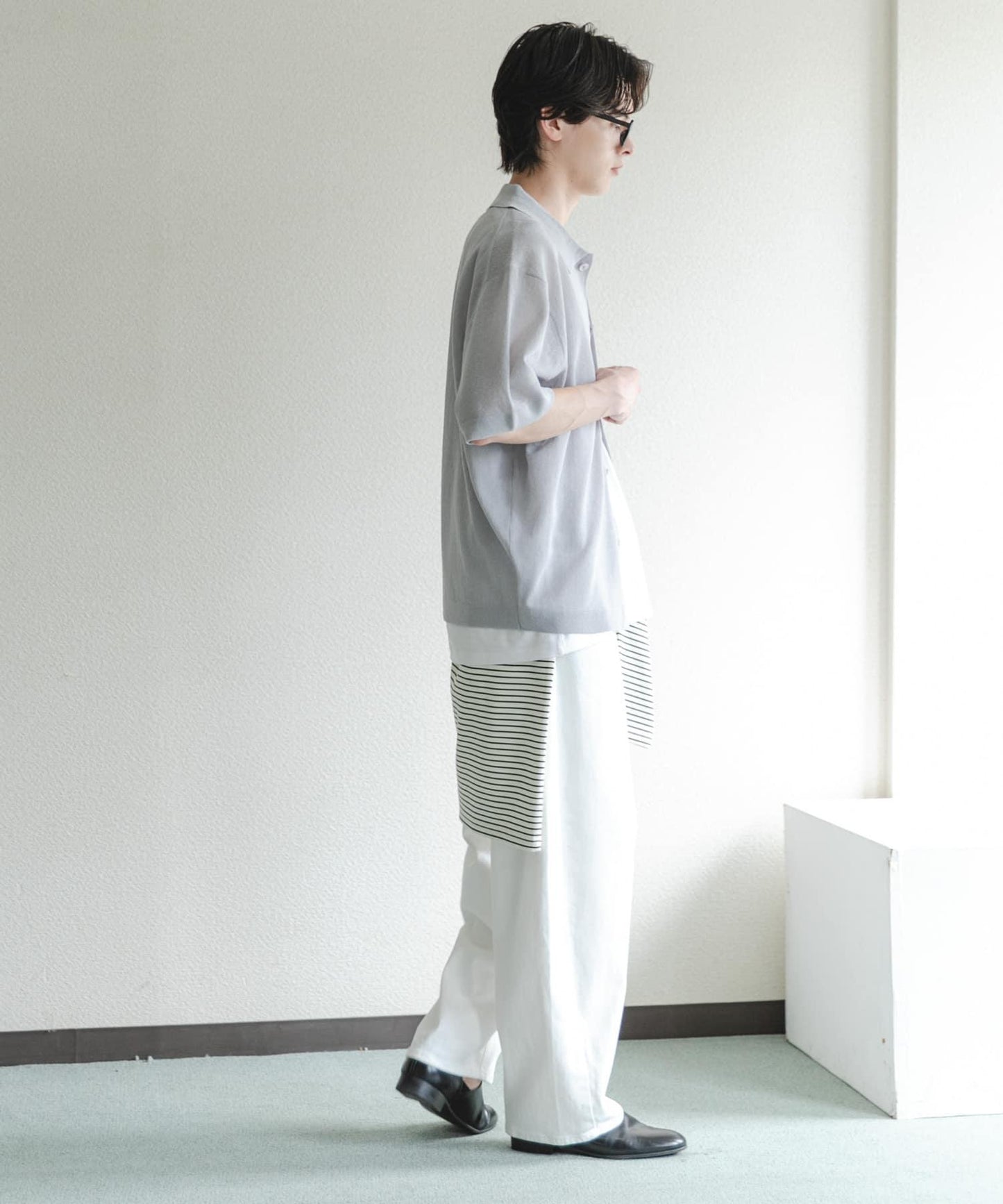 易打理 薄透 亞麻混紡針織 襯衫（色）
