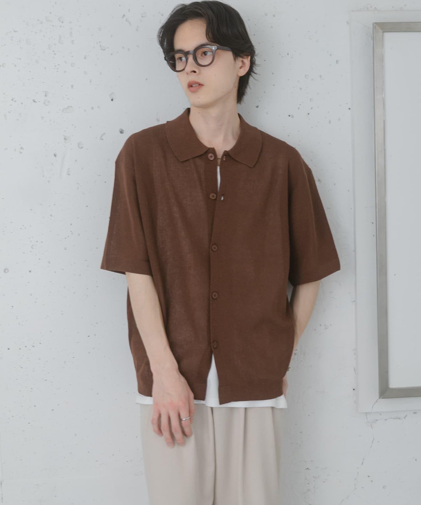 易打理 薄透 亞麻混紡針織 襯衫（色）