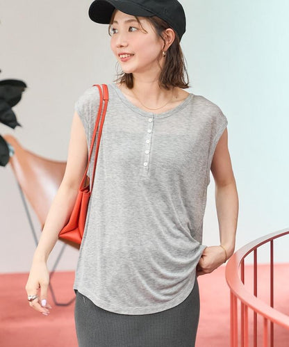 輕薄透紗粗節亨利領背心
