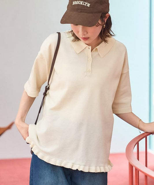 下襬荷葉邊 POLO領 夏季針織 套頭衫