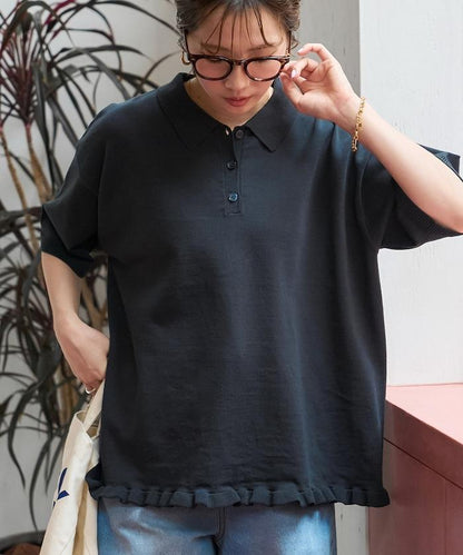 下襬荷葉邊 POLO領 夏季針織 套頭衫