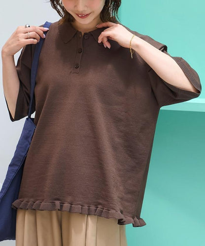 下襬荷葉邊 POLO領 夏季針織 套頭衫