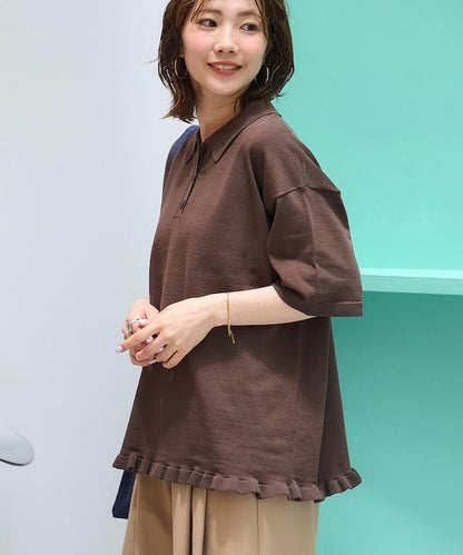 下襬荷葉邊 POLO領 夏季針織 套頭衫