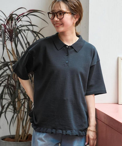 下襬荷葉邊 POLO領 夏季針織 套頭衫
