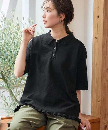 下襬荷葉邊 POLO領 夏季針織 套頭衫