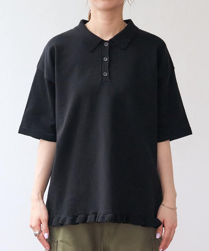 下襬荷葉邊 POLO領 夏季針織 套頭衫
