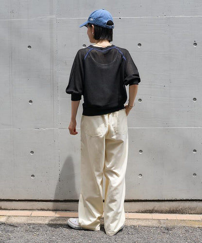 輕薄透視 V領 五分袖 開衫