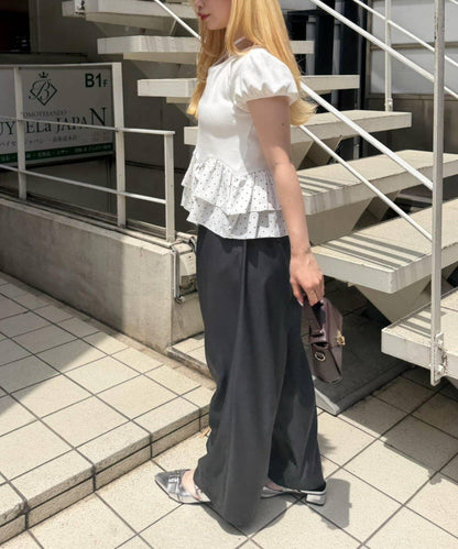 荷葉邊下襬 泡泡袖 T恤