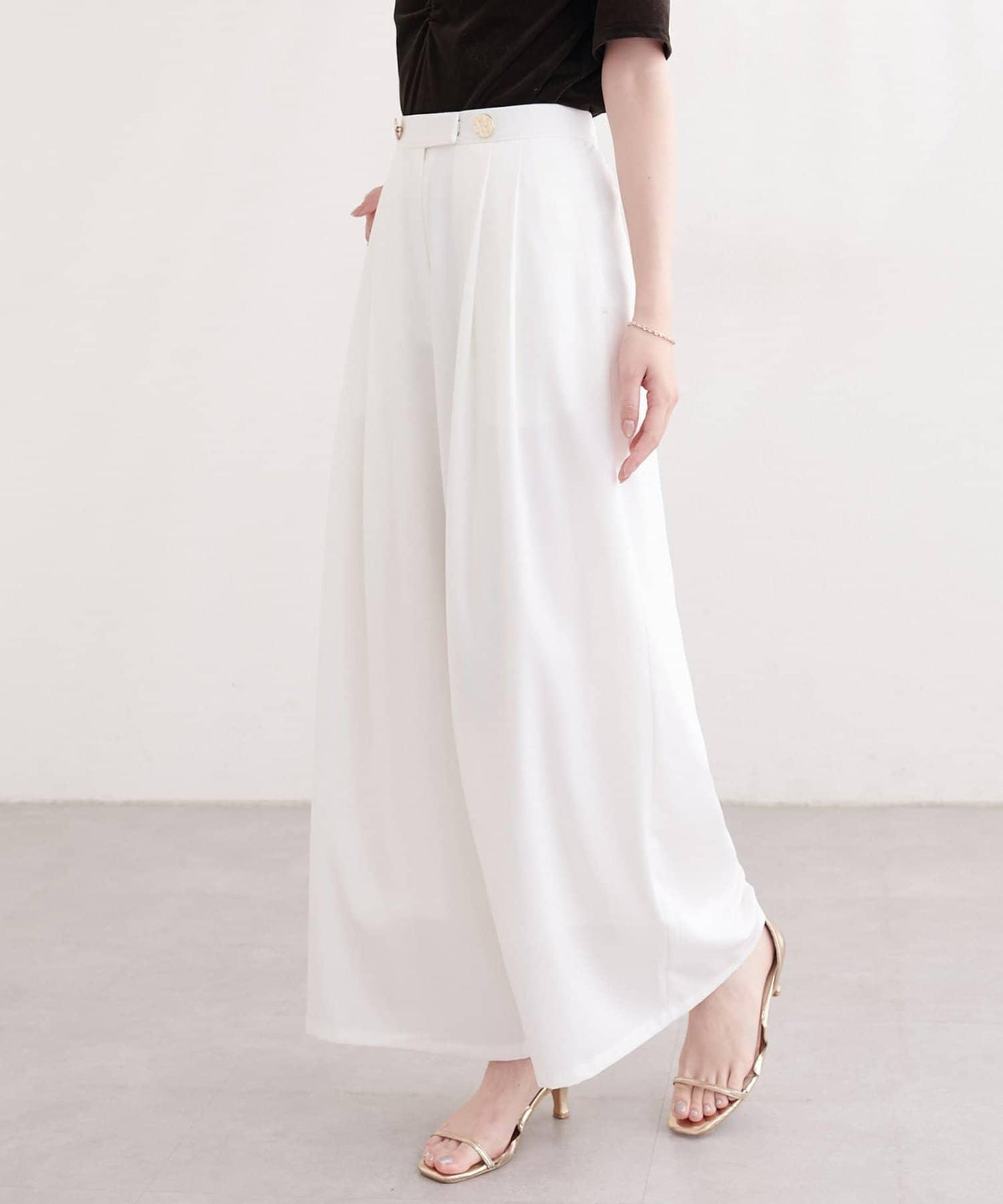 canami 金扣褶襉闊腿褲