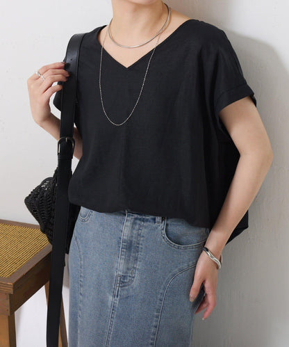 清爽麻混 抽繩設計 休閒 blouse 上衣
