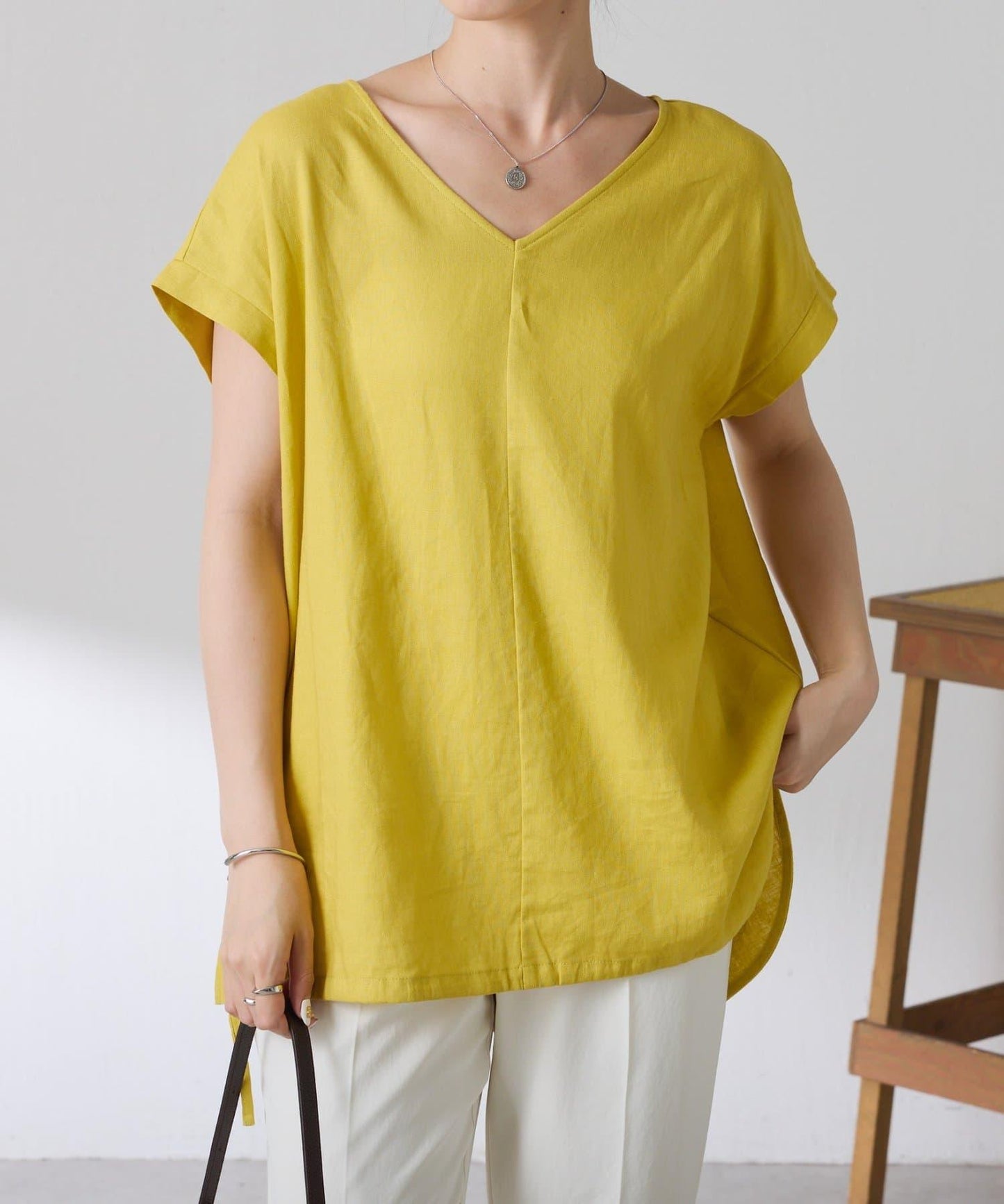 清爽麻混 抽繩設計 休閒 blouse 上衣