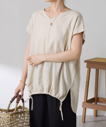 清爽麻混 抽繩設計 休閒 blouse 上衣