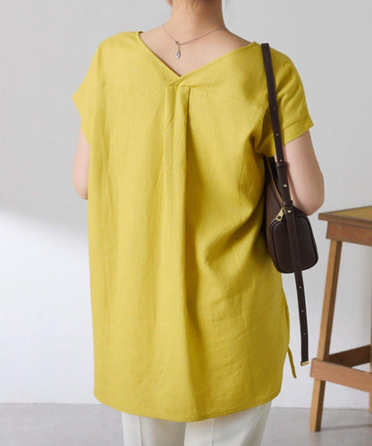 清爽麻混 抽繩設計 休閒 blouse 上衣
