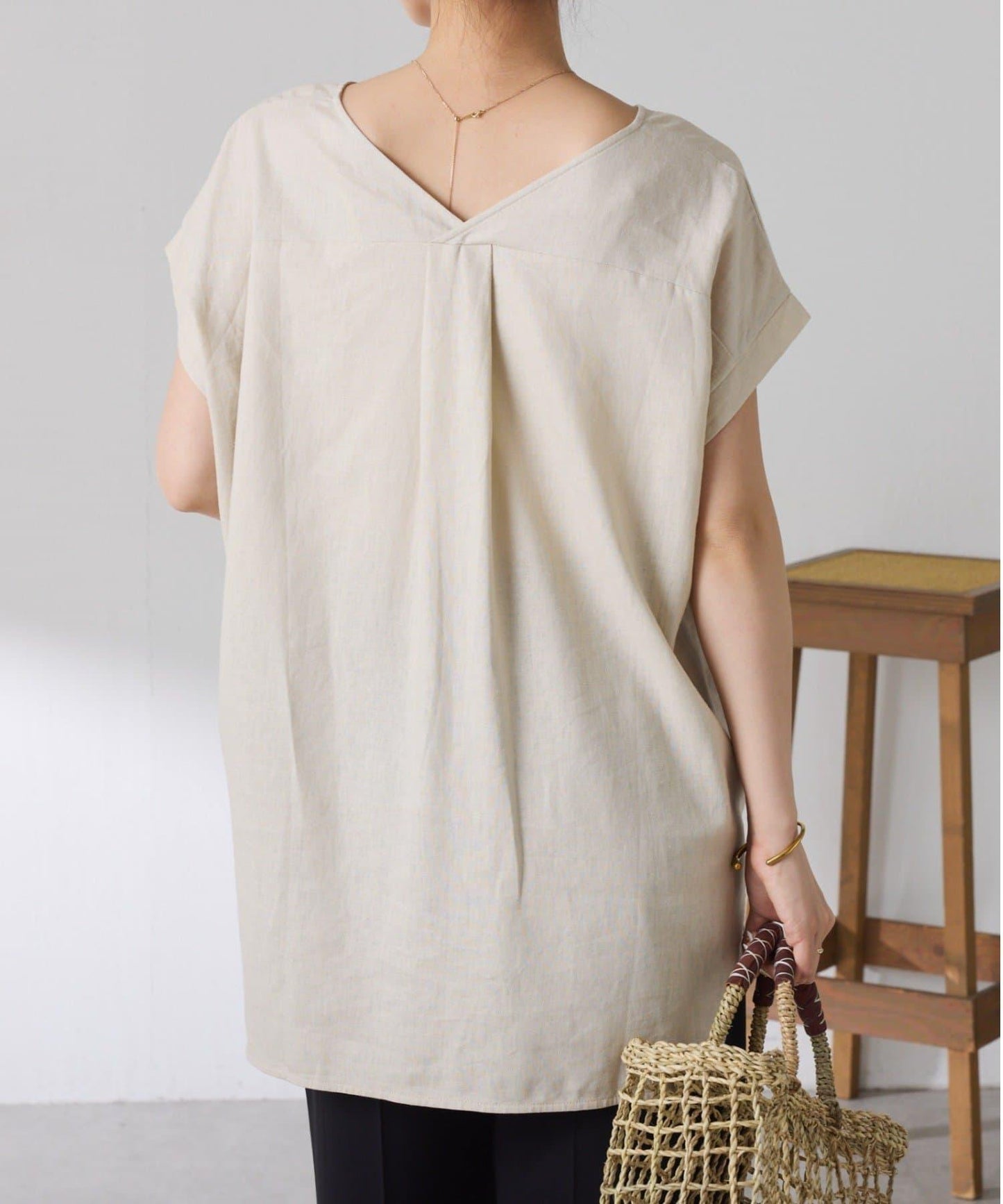 清爽麻混 抽繩設計 休閒 blouse 上衣