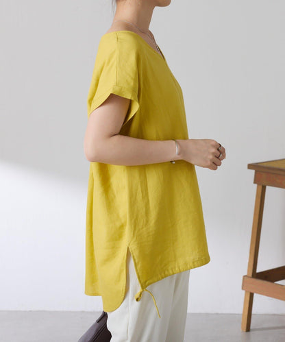 清爽麻混 抽繩設計 休閒 blouse 上衣