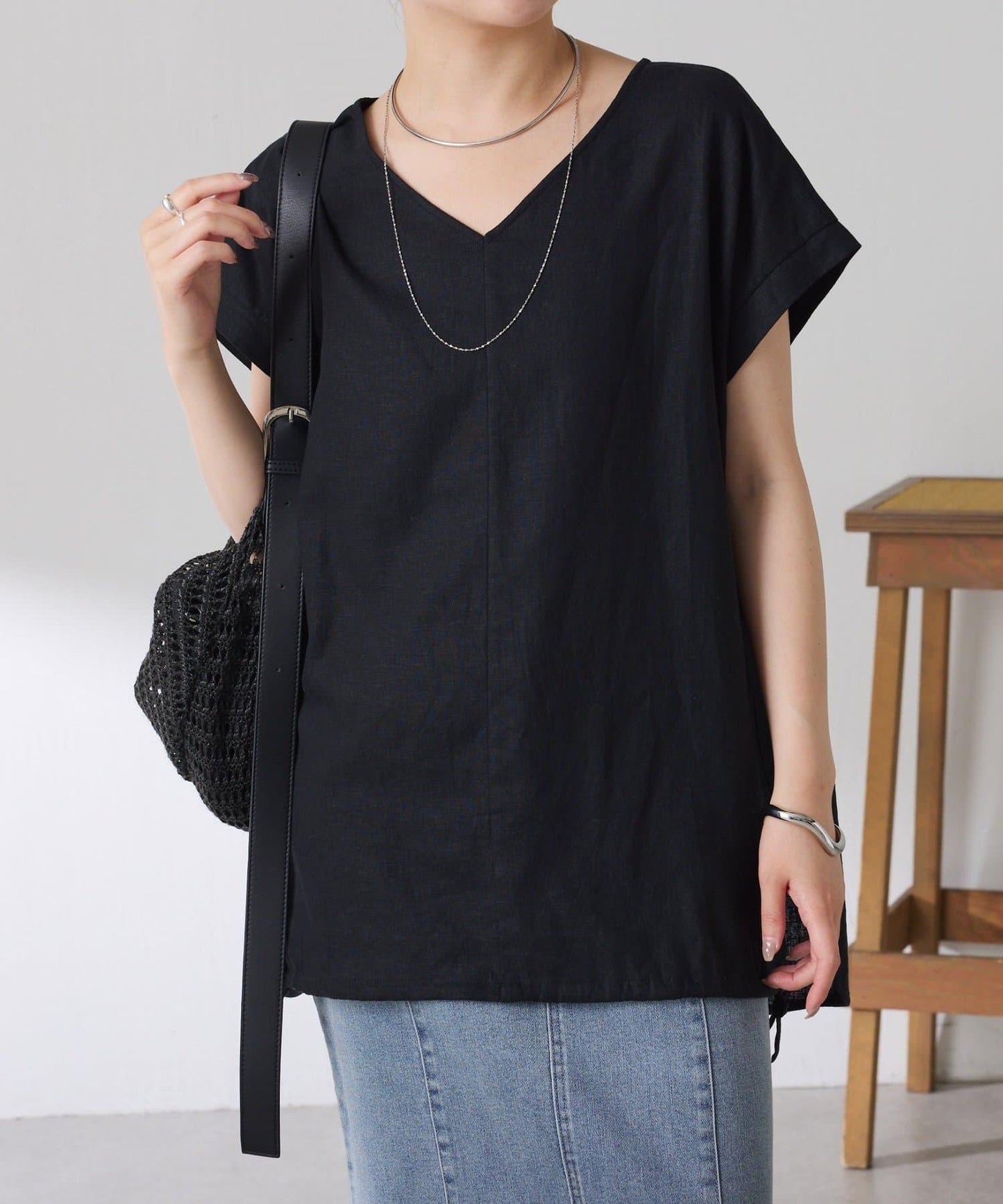清爽麻混 抽繩設計 休閒 blouse 上衣
