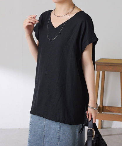 清爽麻混 抽繩設計 休閒 blouse 上衣