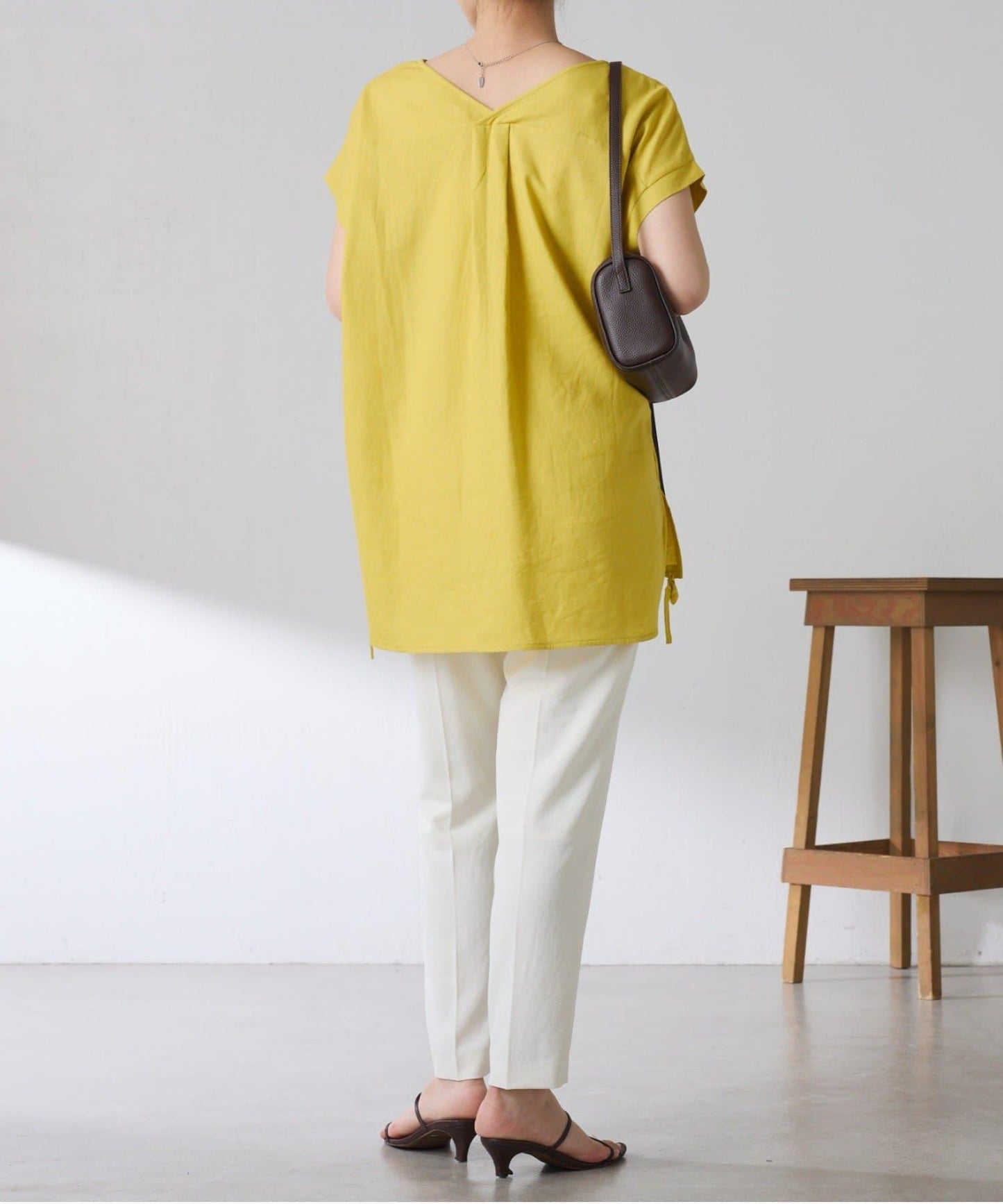 清爽麻混 抽繩設計 休閒 blouse 上衣