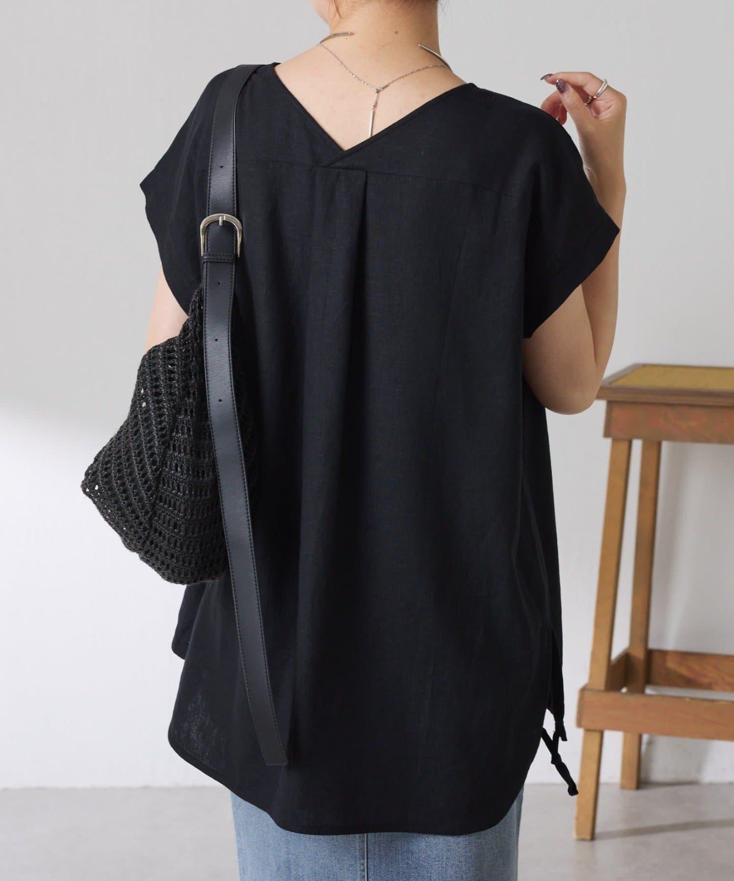 清爽麻混 抽繩設計 休閒 blouse 上衣