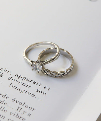 《金屬アレルギー対応/ステンレス》 水晶雙件組合戒指