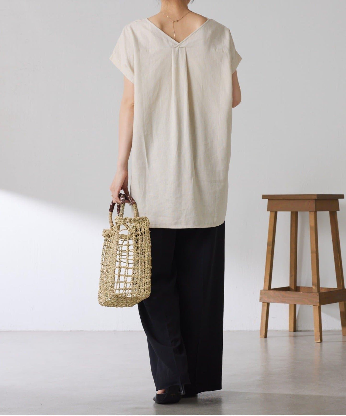 清爽麻混 抽繩設計 休閒 blouse 上衣