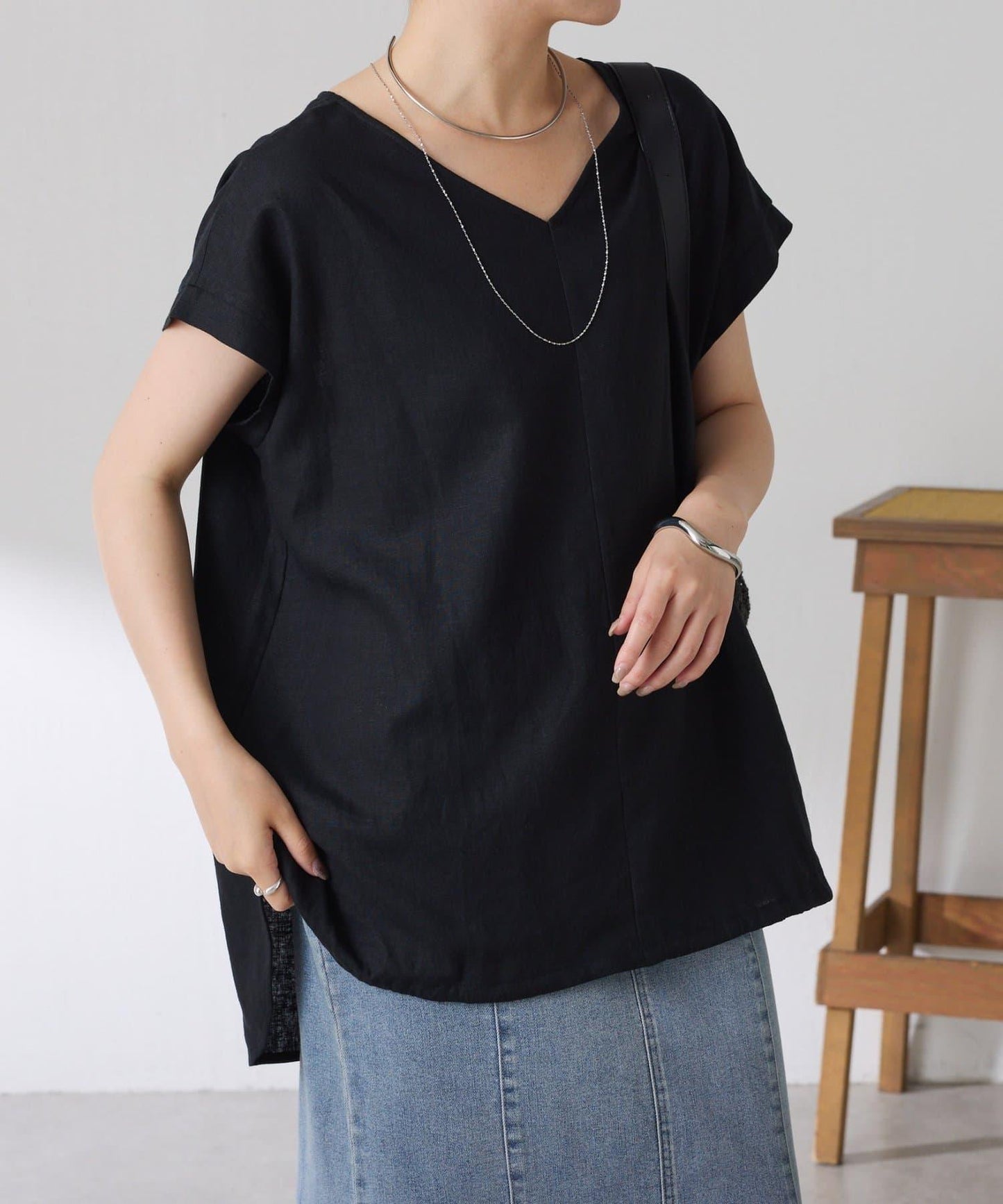 清爽麻混 抽繩設計 休閒 blouse 上衣