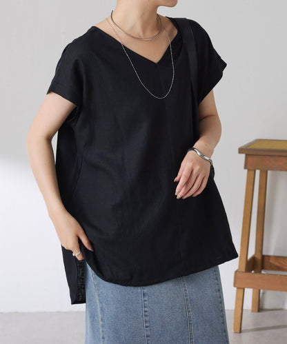 清爽麻混 抽繩設計 休閒 blouse 上衣