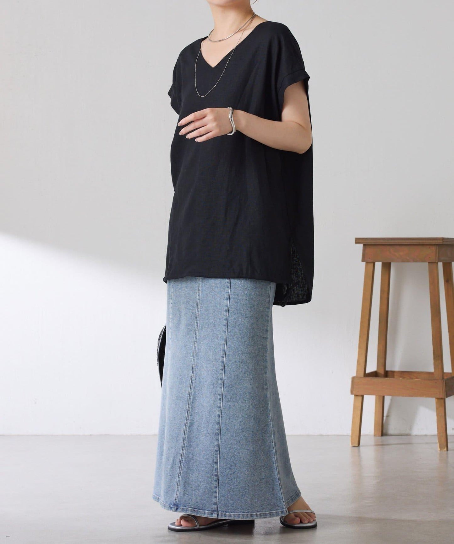 清爽麻混 抽繩設計 休閒 blouse 上衣