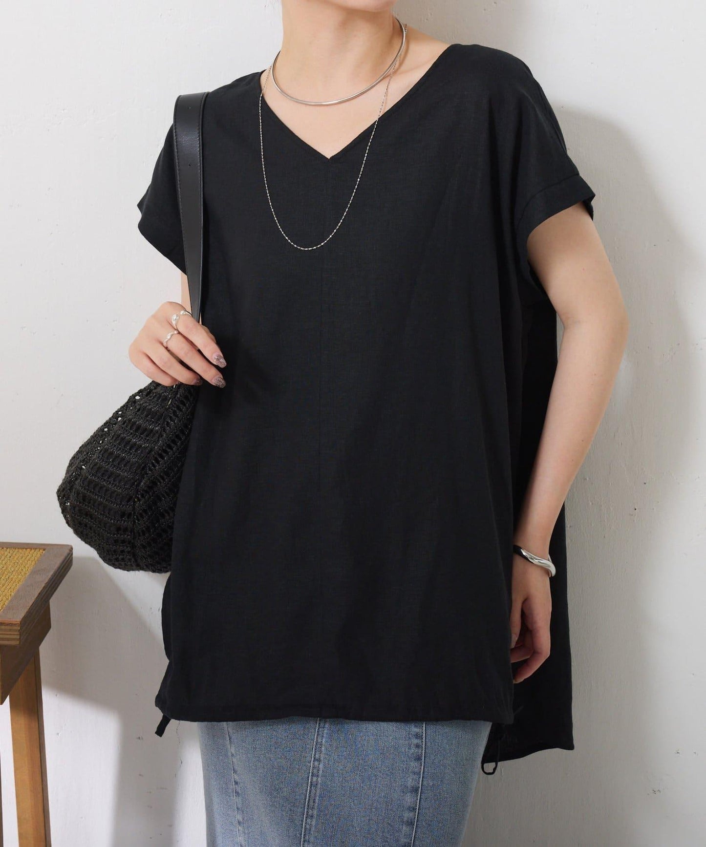 清爽麻混 抽繩設計 休閒 blouse 上衣